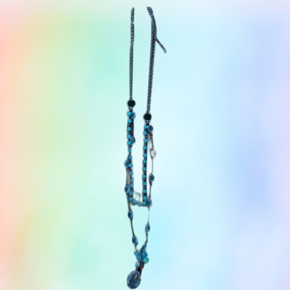 Blue layered beaded long necklace, New in package